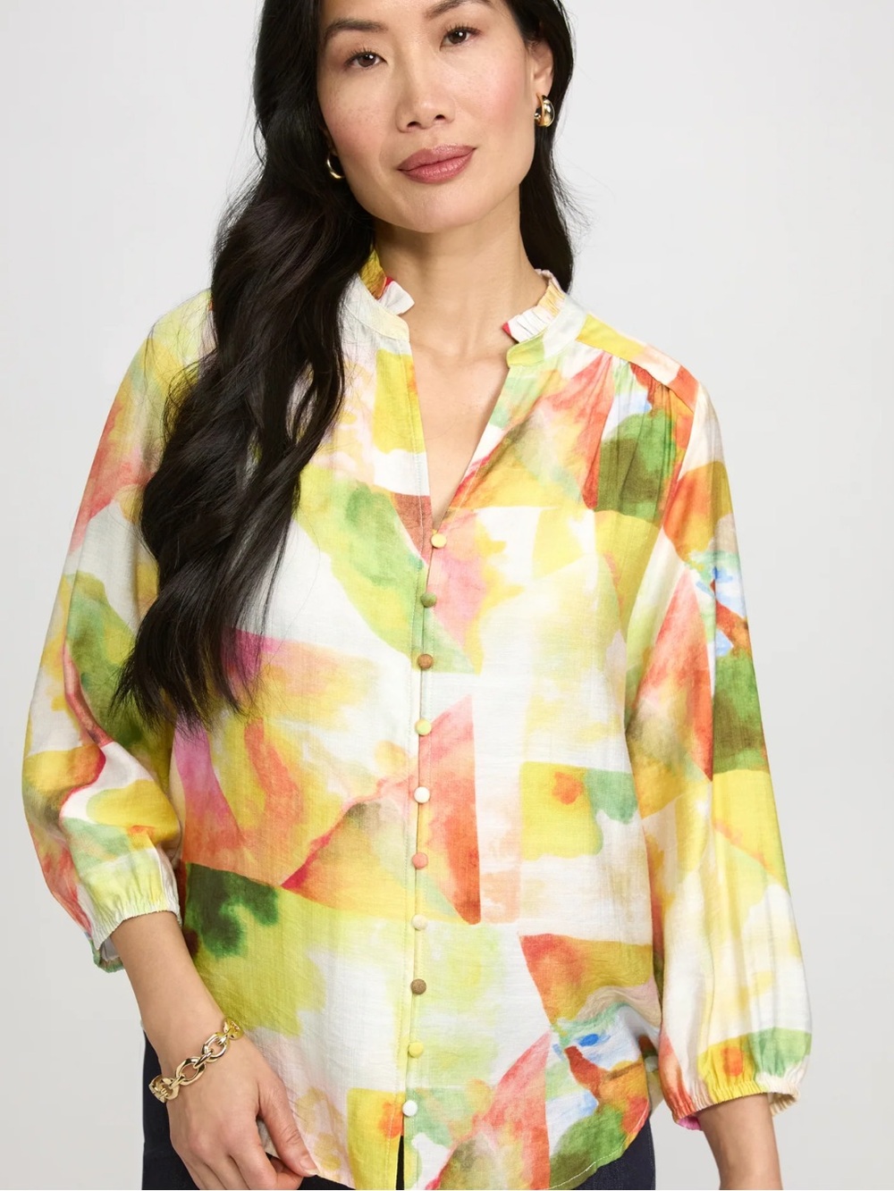 NWOT Watercolor Print Button-Front Blouse